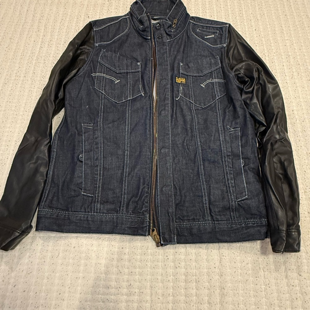 G-Star Denim Jacket with Black Leather Sleeves
